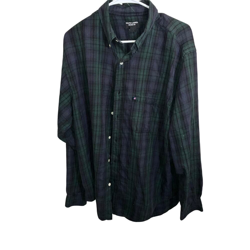 Polo Ralph Lauren Jeans Co. Plaid Button-Down Shirt Green Black Blue Size L
